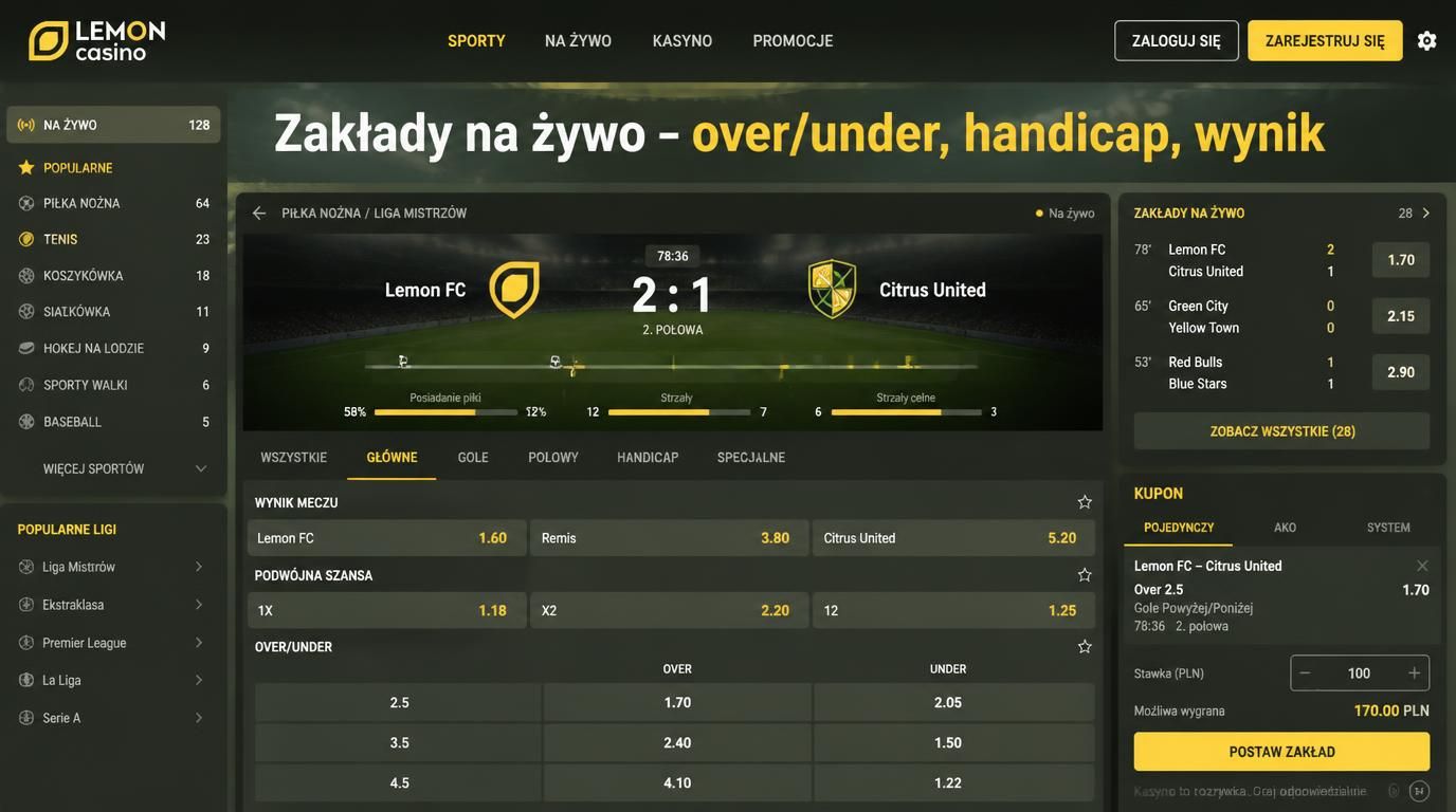 interfejs zakładów sportowych z kursami live nad boiskiem