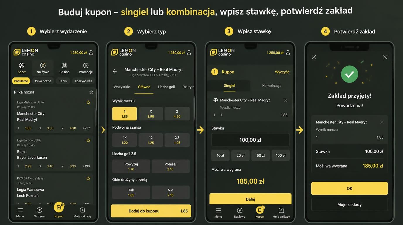 ekran z budowaniem kuponu zakładu sportowego