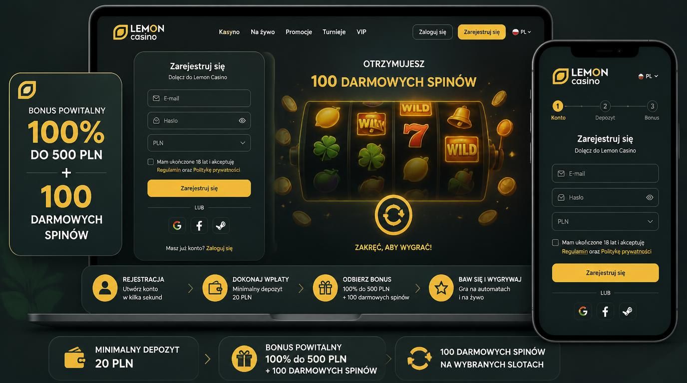 ekran rejestracji i bonus powitalny w Lemon Casino