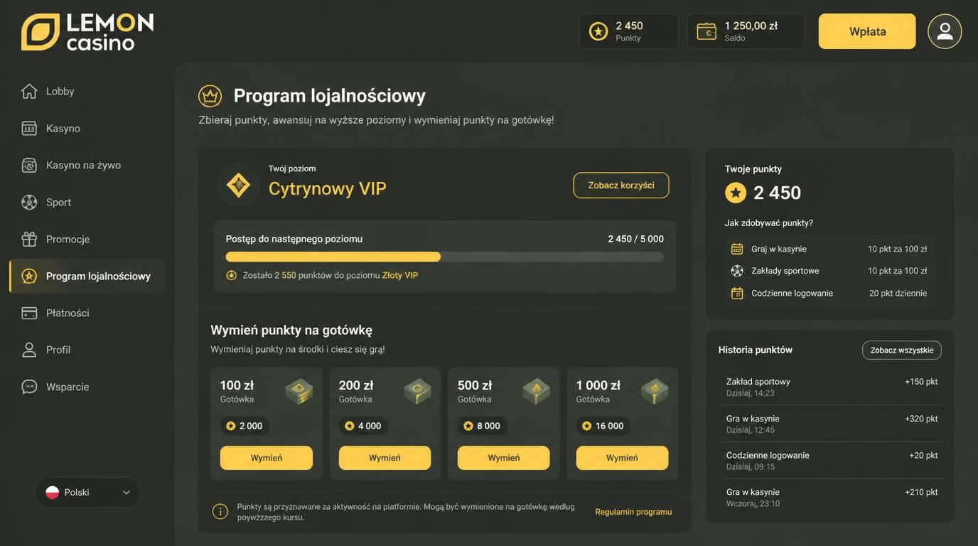 system punktów lojalnościowych w Lemon Casino