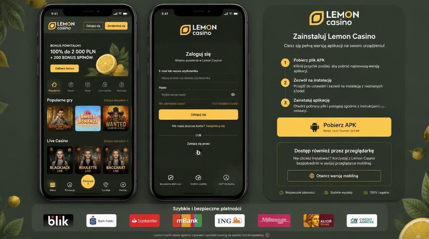 Widok instalacji aplikacji Lemon Casino na Androidzie i interfejsu mobilnego w praktyce