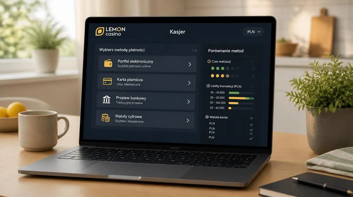 Ekran kasy z wyborem karty, portfela elektronicznego, przelewu i kryptowaluty oraz podglądem limitów